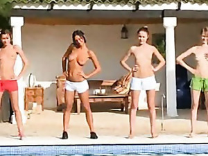 Six naked girls by the pool from europe 