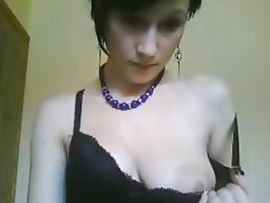 Breasty babe in sexy darksome lingerie masturbating 