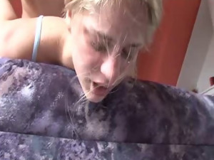 Blonde teen gets painfull anal fuck 