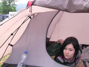 Jaqcueline masturbates alone in the tent.